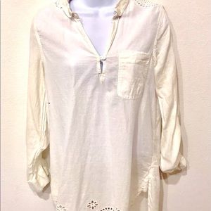 Nine West Vintage America Collection White Tunic Cotton Blouse Size Medium